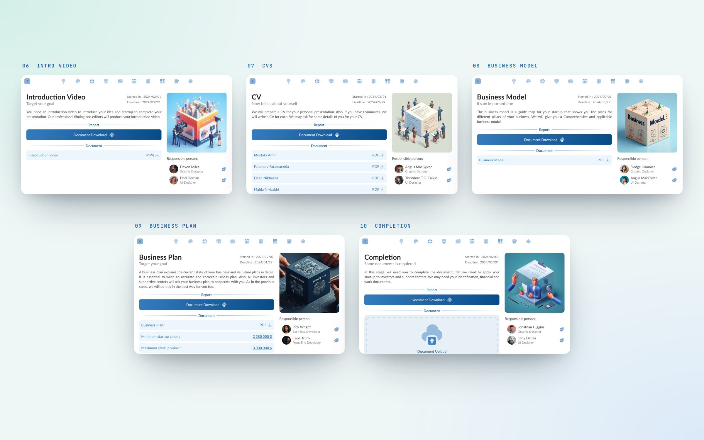 LaunchingMax — roadmap stages 06 to 10, from intro video to the final document pack